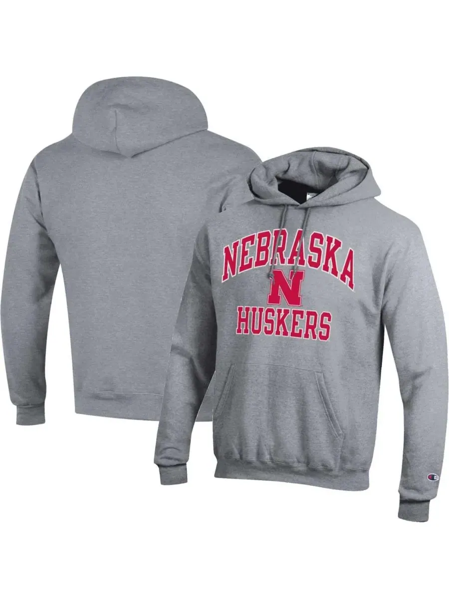 Champion Мужская толстовка с капюшоном Nebraska Huskers High Motor серого меланжевого цвета
