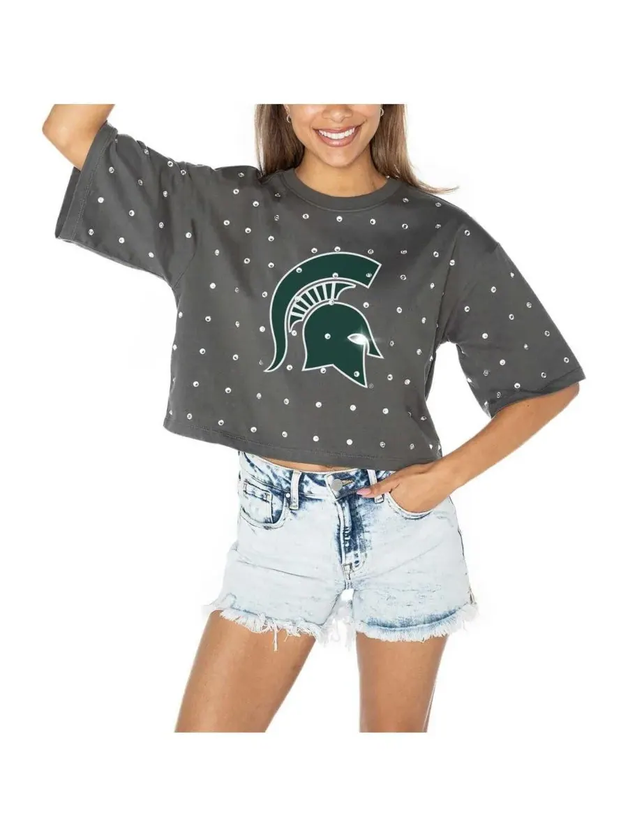 Gameday Couture Женская серая укороченная футболка Michigan State Spartans Go Time со стразами — изображение 2 из 5, серый