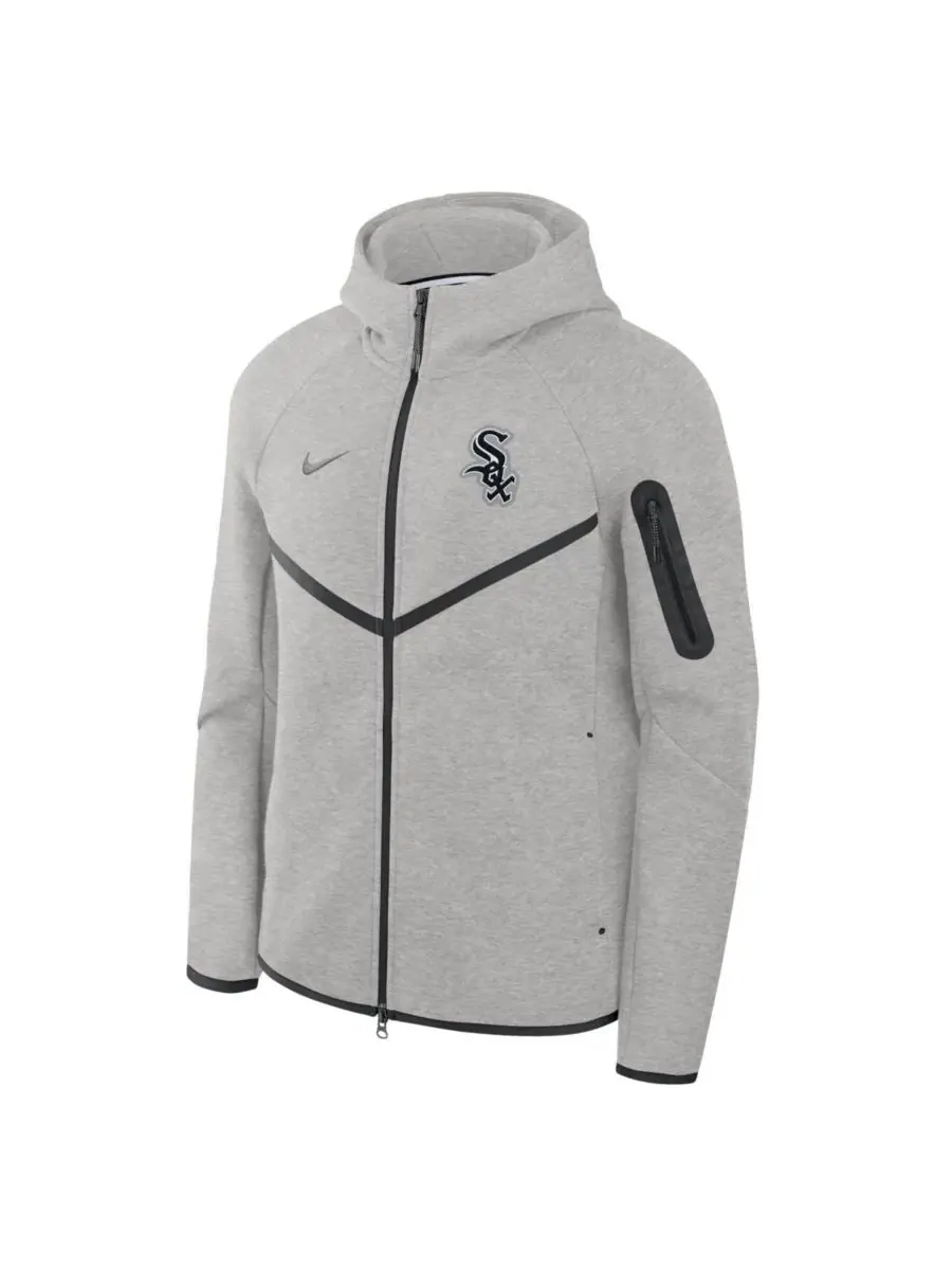 Толстовка Nike Tech Fleece с капюшоном и молнией, с регланом — изображение 2 из 3, серый черный