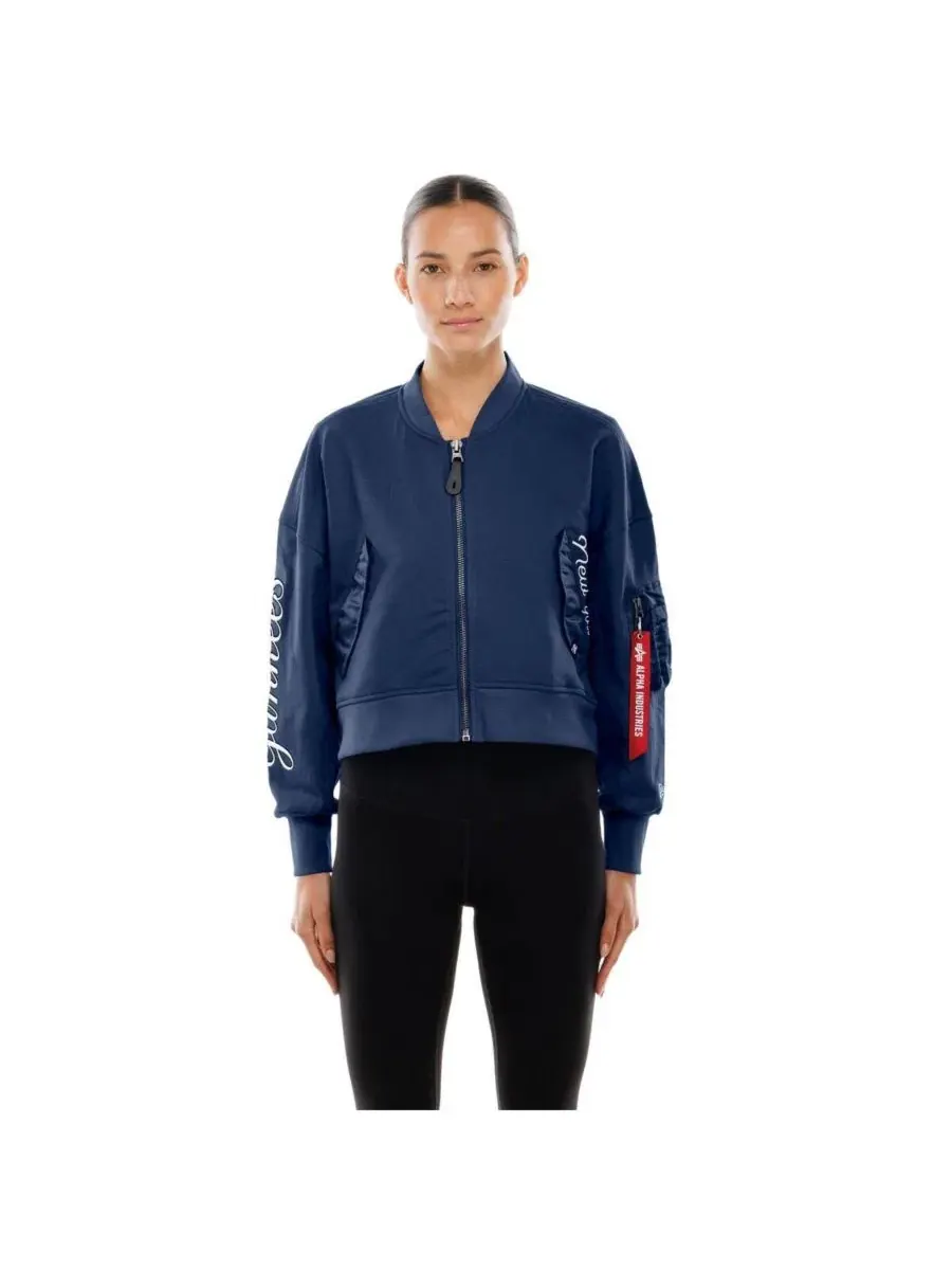 Женская укороченная куртка на молнии X Alpha Industries темно-синего цвета с символикой New York