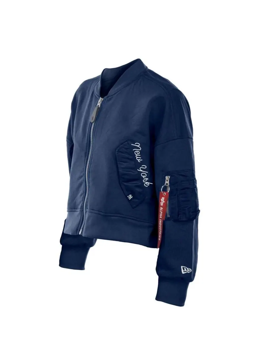 Женская укороченная куртка на молнии X Alpha Industries темно-синего цвета с символикой New York — изображение 3 из 6