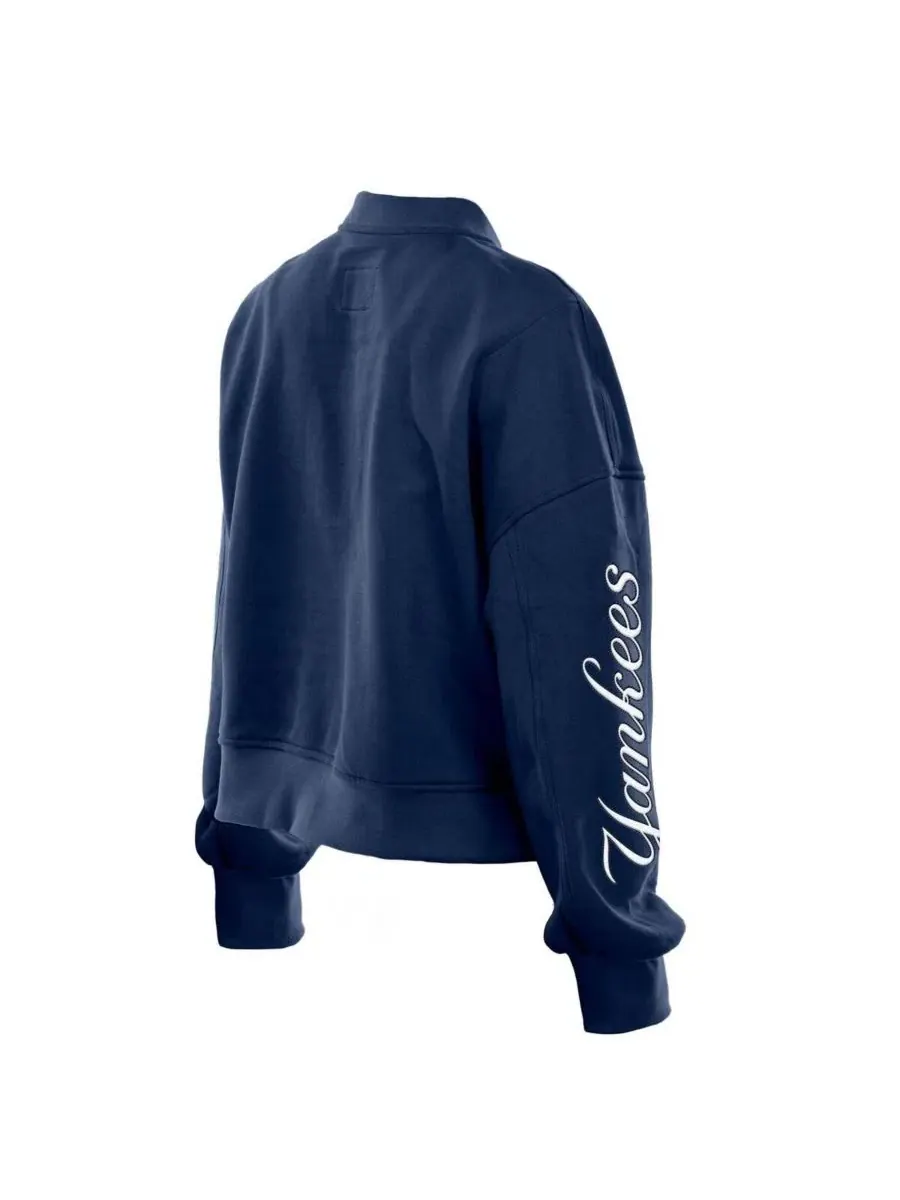 Женская укороченная куртка на молнии X Alpha Industries темно-синего цвета с символикой New York — изображение 4 из 6