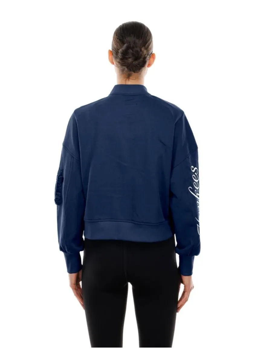 Женская укороченная куртка на молнии X Alpha Industries темно-синего цвета с символикой New York — изображение 5 из 6