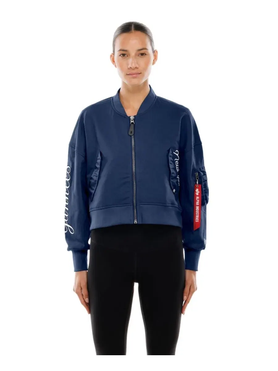Женская укороченная куртка на молнии X Alpha Industries темно-синего цвета с символикой New York — изображение 6 из 6