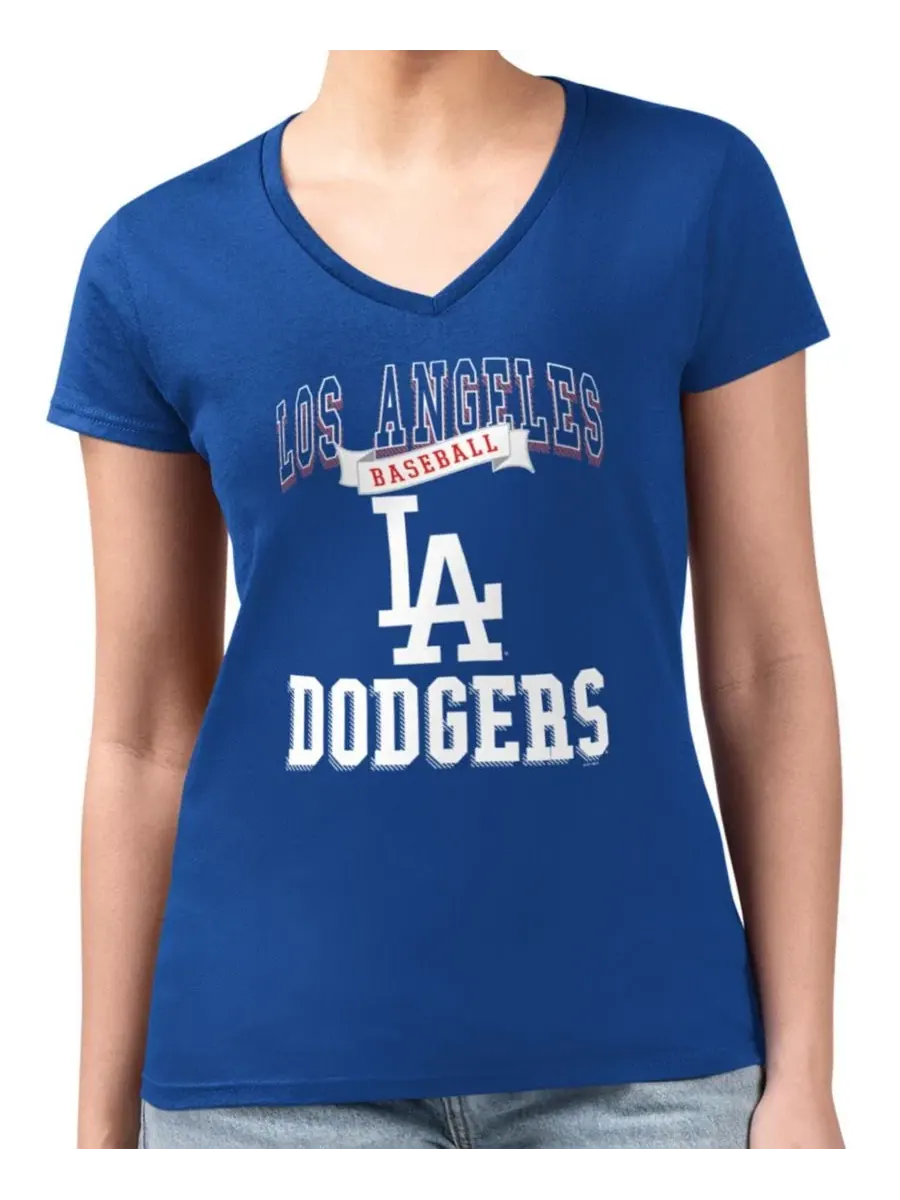 Футболка с v-образным вырезом и принтом Los Angeles Dodgers Super-Slim Fit G-III 4Her by Carl Banks — изображение 4 из 5