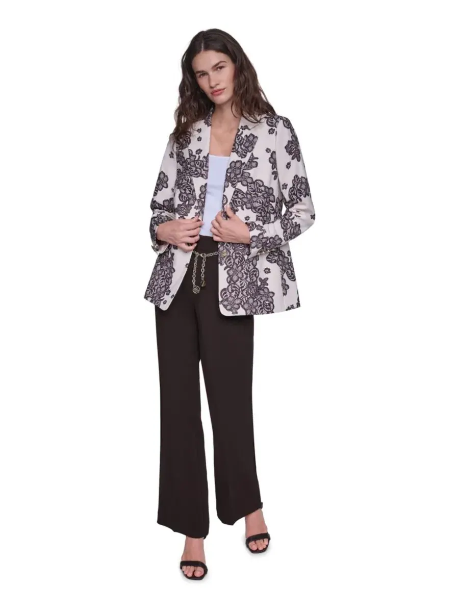 Жакет с цветочным кружевным принтом Petite Floral Lace Blazer KARL LAGERFELD PARIS, Birch Chocolate — изображение 2 из 7