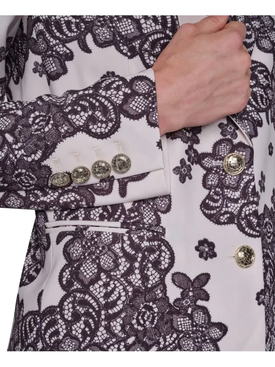 Жакет с цветочным кружевным принтом Petite Floral Lace Blazer KARL LAGERFELD PARIS, Birch Chocolate — изображение 6 из 7
