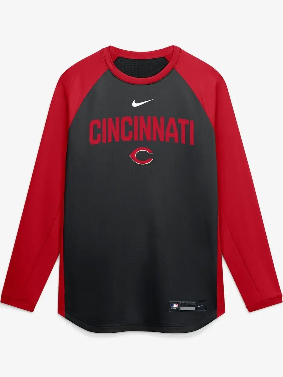 Свитшот с регланом и технологией Dri-FIT, Cincinnati Reds Authentic Collection Nike — изображение 2 из 5, черный красный