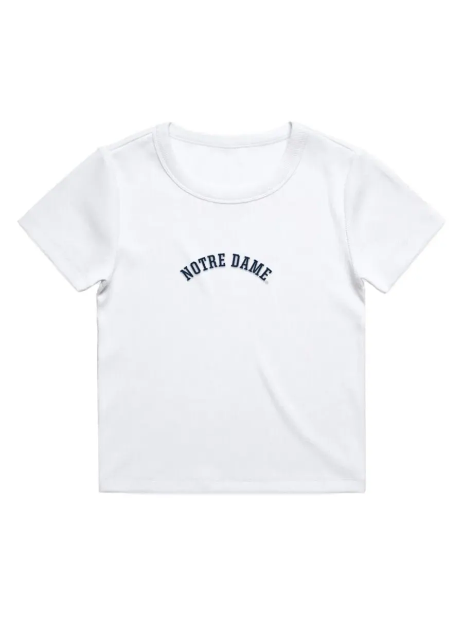 Футболка укороченная с вышивкой Upside Down Embroidery Ribbed Cropped T-Shirt Uscape Apparel — изображение 2 из 2, белый
