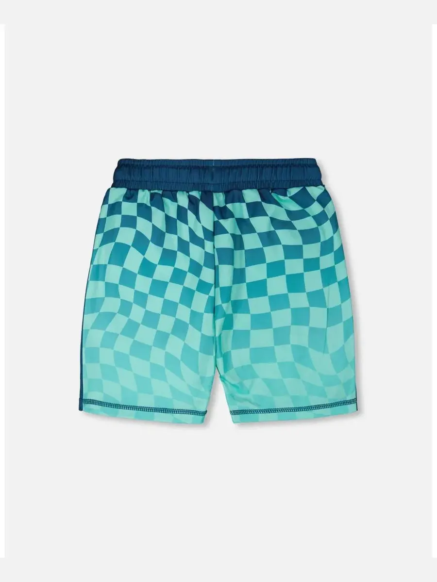 Спортивные шорты с принтом в клетку Deux par Deux, Teal Printed Checkerboard — изображение 2 из 3