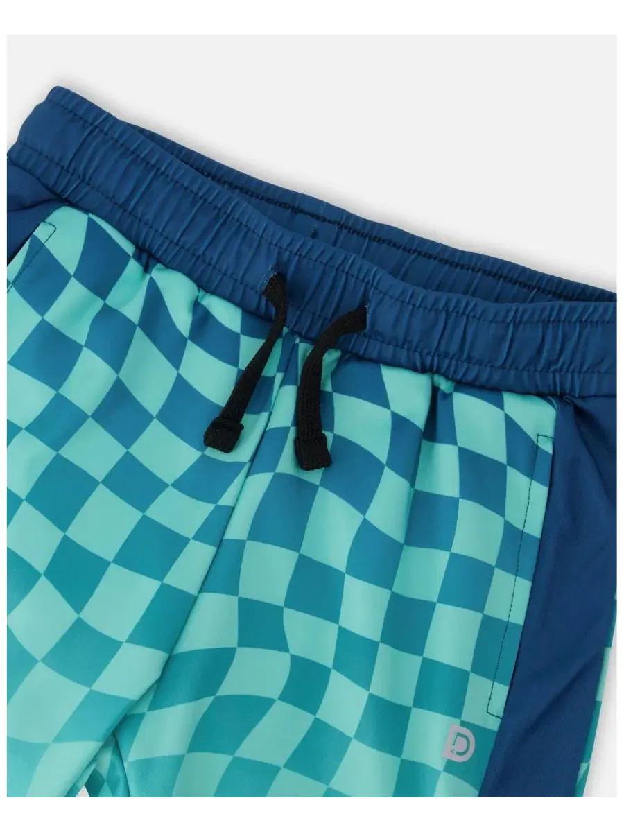 Спортивные шорты с принтом в клетку Deux par Deux, Teal Printed Checkerboard — изображение 3 из 3