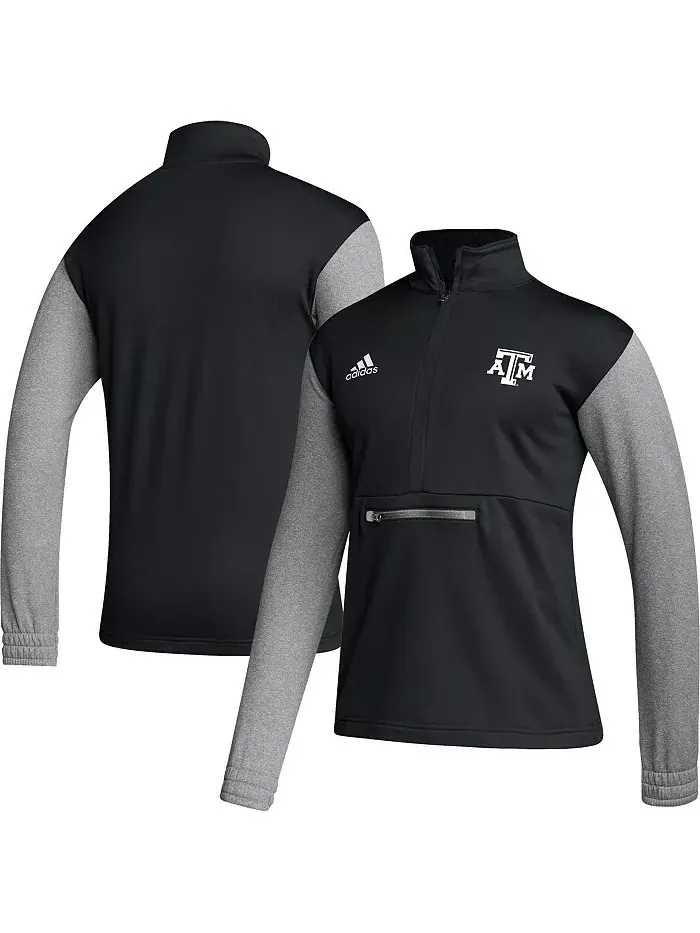 Мужская черная толстовка Texas A&M Aggies Sideline AEROREADY с полузастежкой adidas