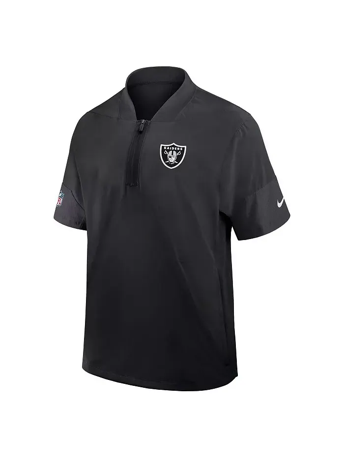 Мужская черная тренерская куртка Las Vegas Raiders с коротким рукавом и четверть-молнией для игры — изображение 2 из 3