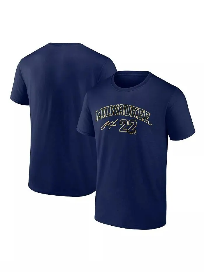 Мужская футболка Christian Yelich Navy Milwaukee Brewers с именем и номером игрока Fanatics — изображение 1 из 3