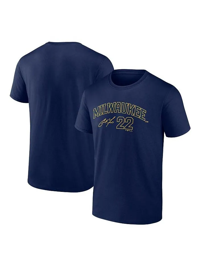 Мужская футболка с именем и номером игрока Christian Yelich Navy Milwaukee Brewers Fanatics
