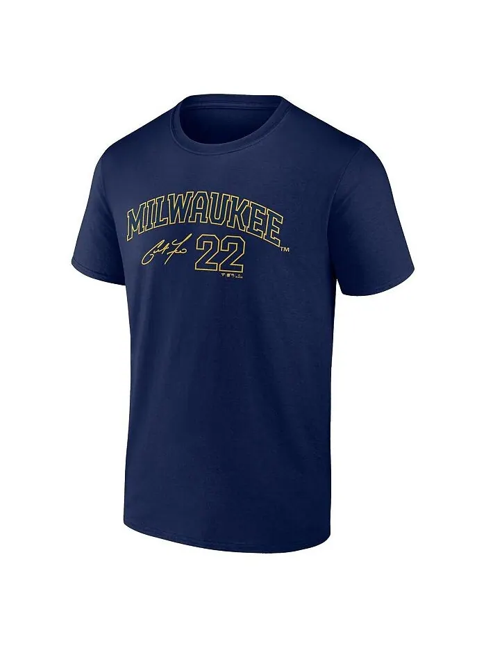 Мужская футболка с именем и номером игрока Christian Yelich Navy Milwaukee Brewers Fanatics — изображение 2 из 3, темно-синий