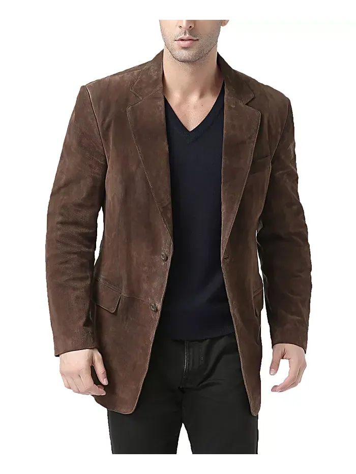 Классический двубортный пиджак Men Cliff из замши и кожи - Tall Bgsd — изображение 3 из 3