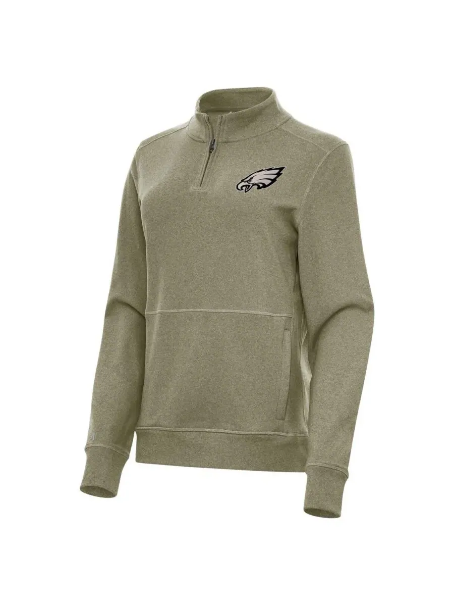 Antigua Женская футболка на молнии оливкового цвета с символикой Philadelphia Eagles Crush