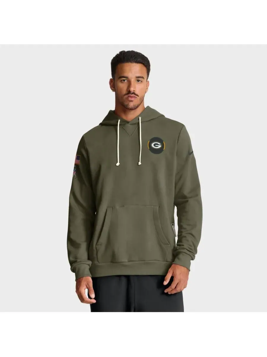 Nike Мужская толстовка оливкового цвета Green Bay Packers 2025 Salute to Service Sideline Standard