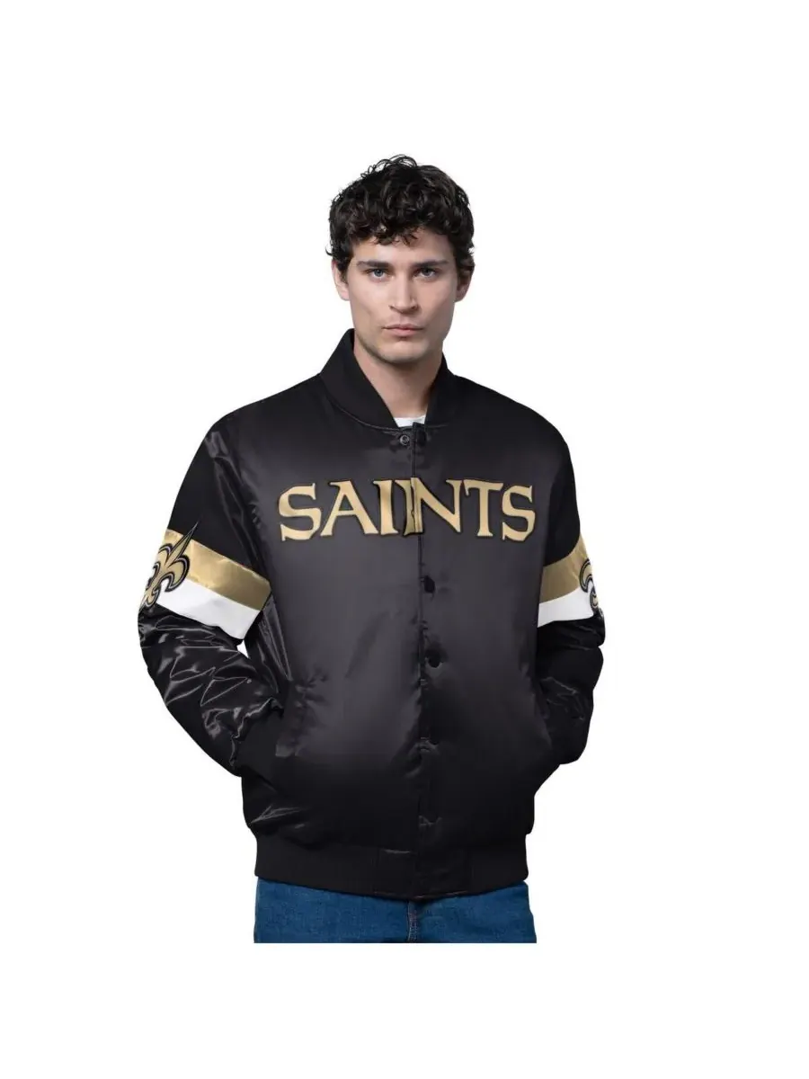 Starter Мужская черная атласная куртка New Orleans Saints Triple Option с застежкой на кнопках