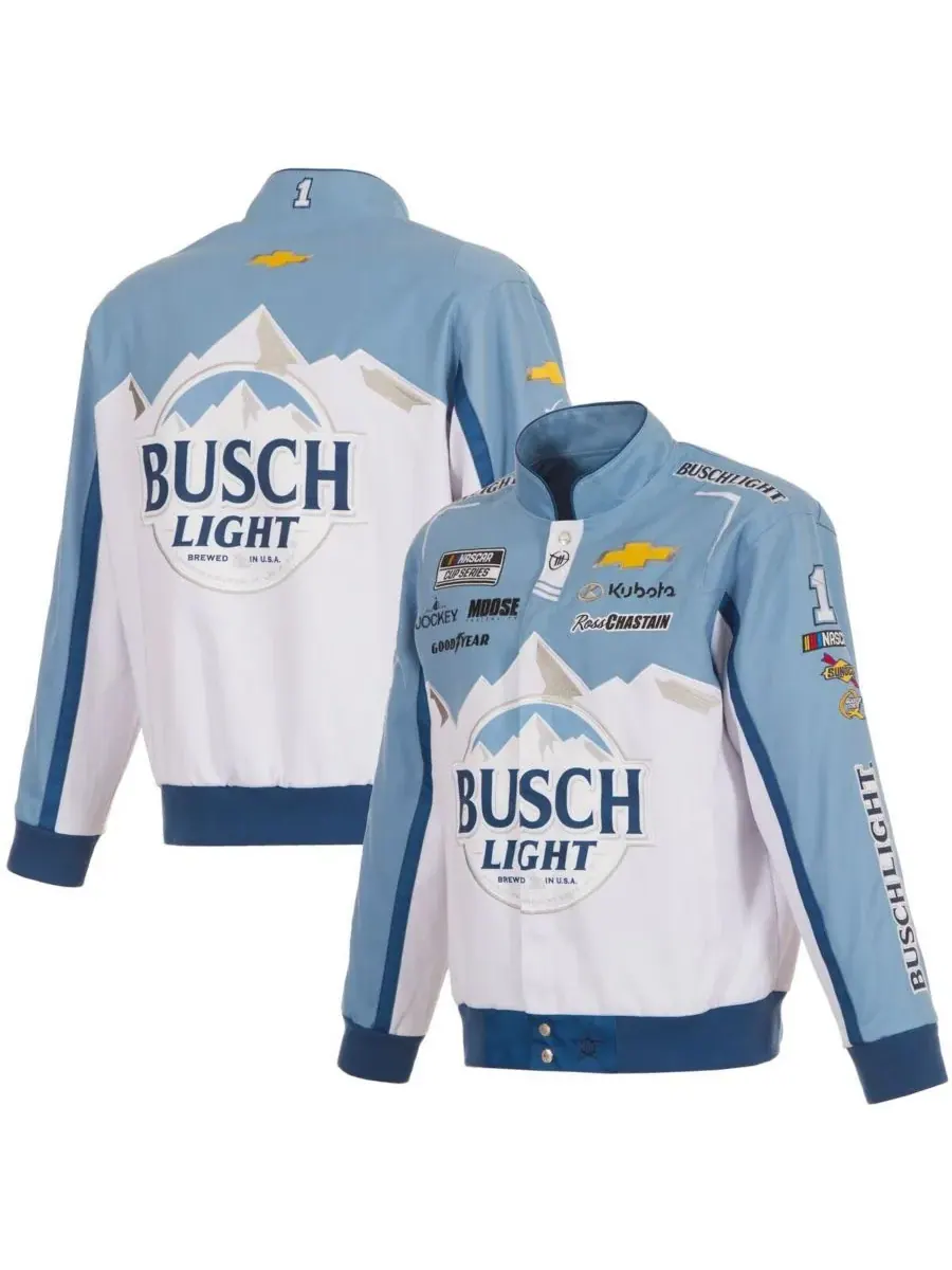 JH Design Мужская белая/светло-голубая форменная куртка Ross Chastain Busch Light Full-Span Twill