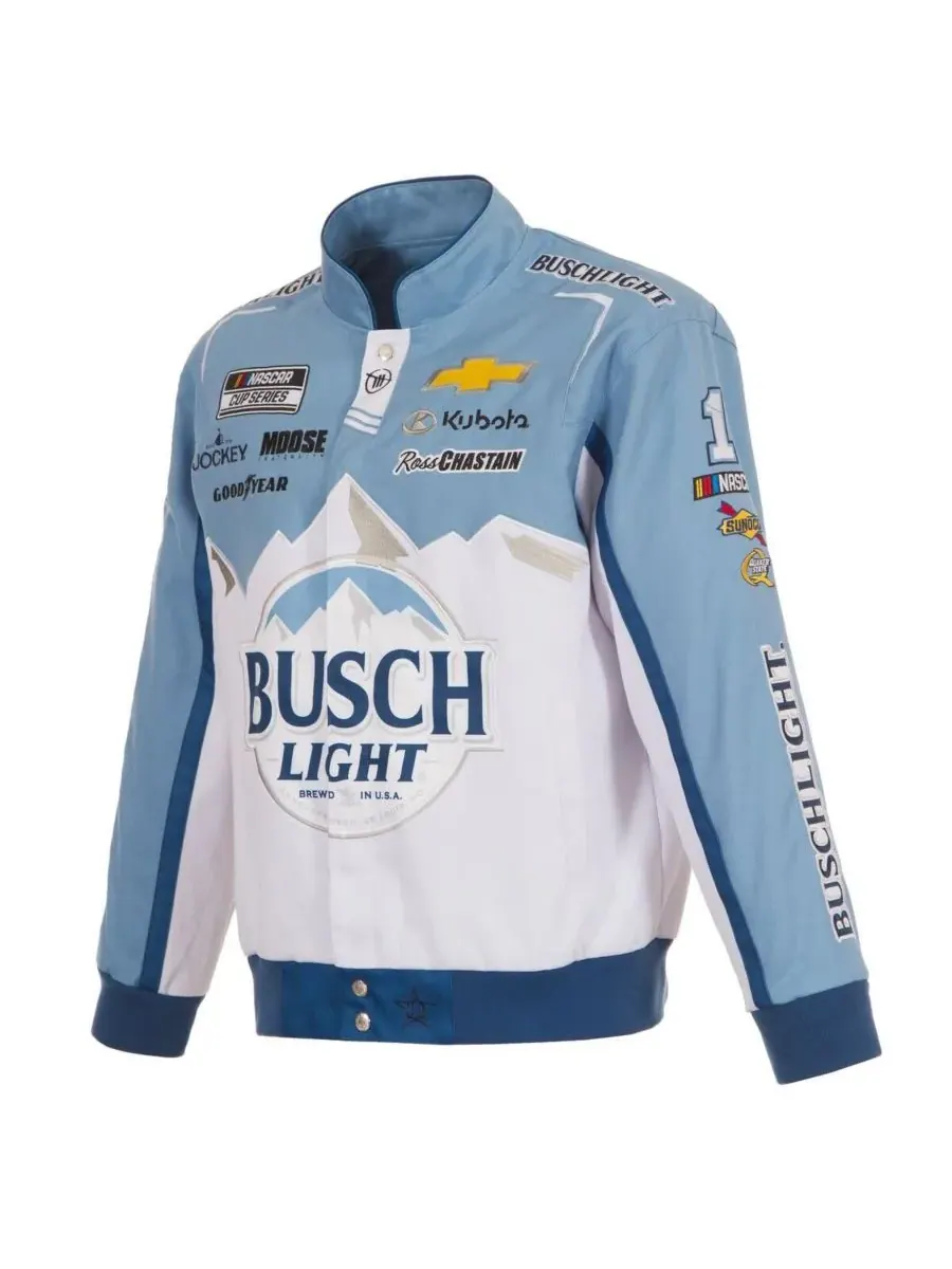 JH Design Мужская белая/светло-голубая форменная куртка Ross Chastain Busch Light Full-Span Twill — изображение 2 из 3