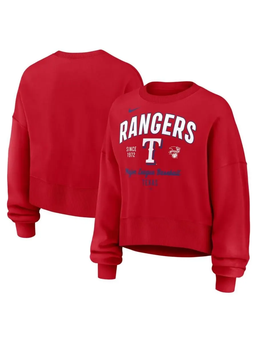 Nike Женская красная укороченная толстовка с длинными рукавами и принтом Texas Rangers