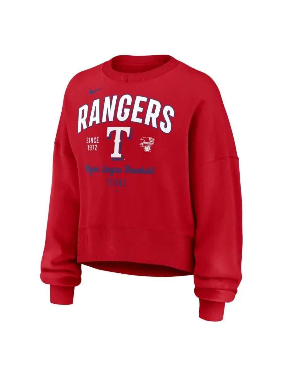 Nike Женская красная укороченная толстовка с длинными рукавами и принтом Texas Rangers — изображение 3 из 3, красный