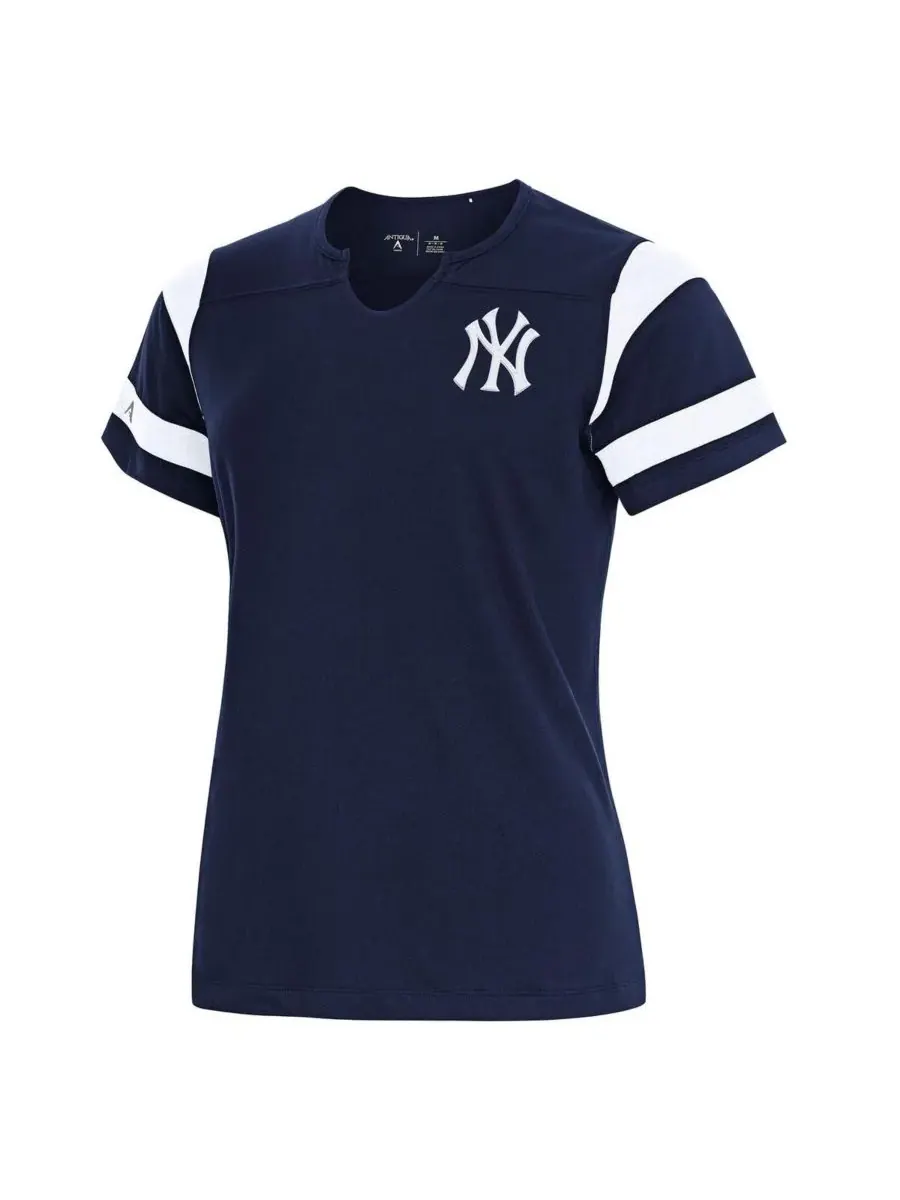 Antigua Женская темно-синяя футболка с вырезом на воротнике New York Yankees Encounter