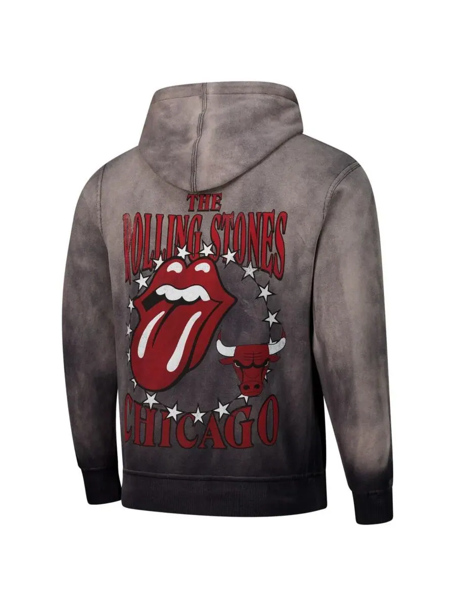 Sportiqe Мужская и женская серая толстовка с капюшоном Rolling Stones x Chicago Bulls Collab — изображение 2 из 3, серый