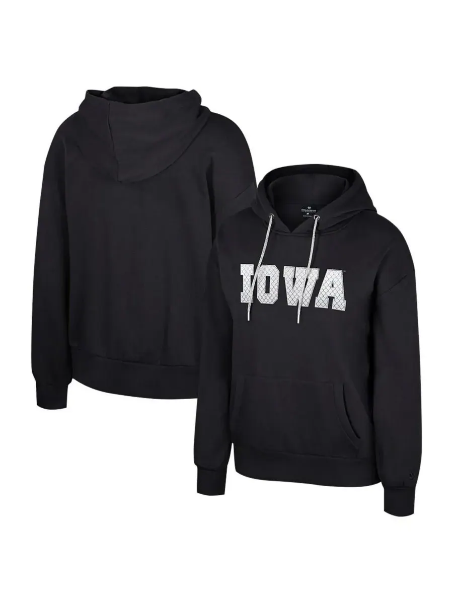 Colosseum Женская черная толстовка с капюшоном Iowa Hawkeyes Reflection Rhinestone Drawcord