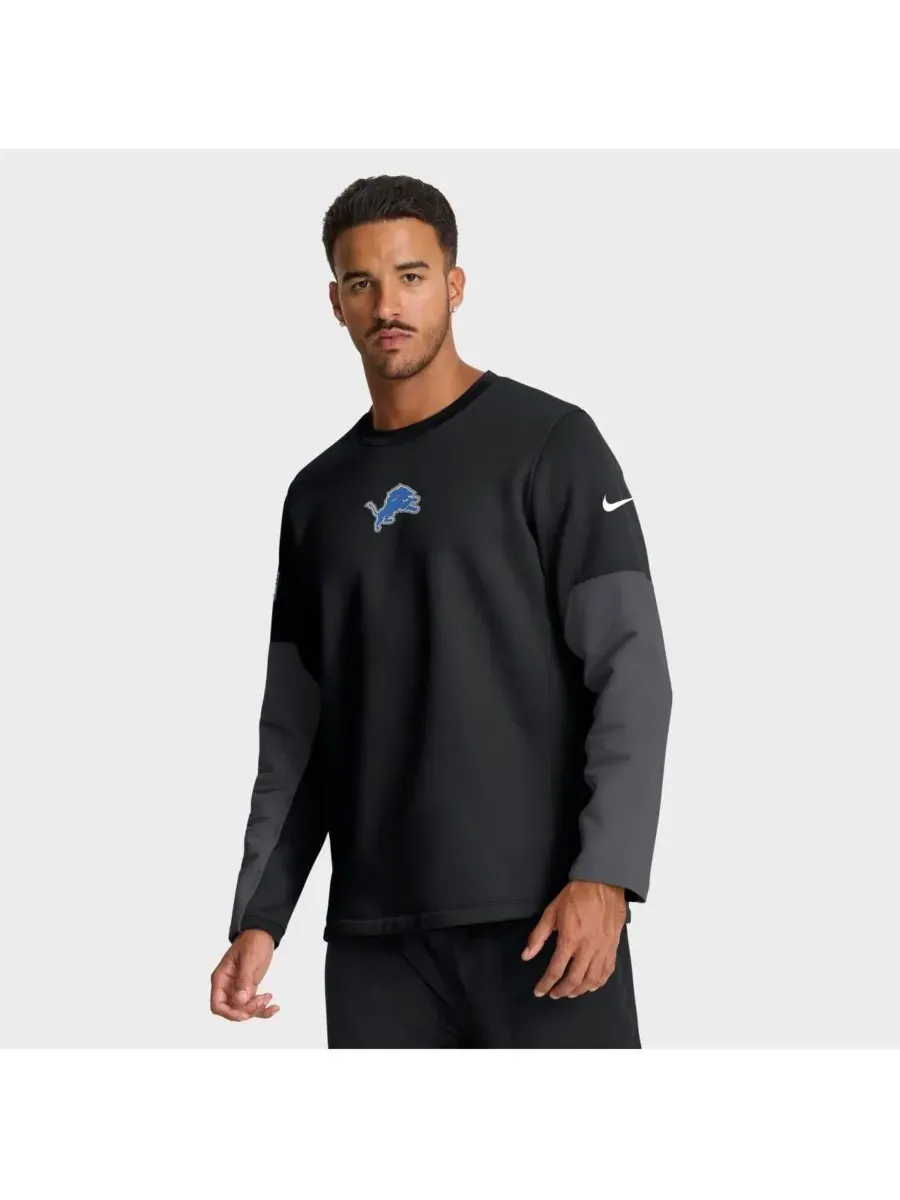 Nike Мужская черная футболка с длинным рукавом Detroit Lions Sideline Scripted to Win Performance