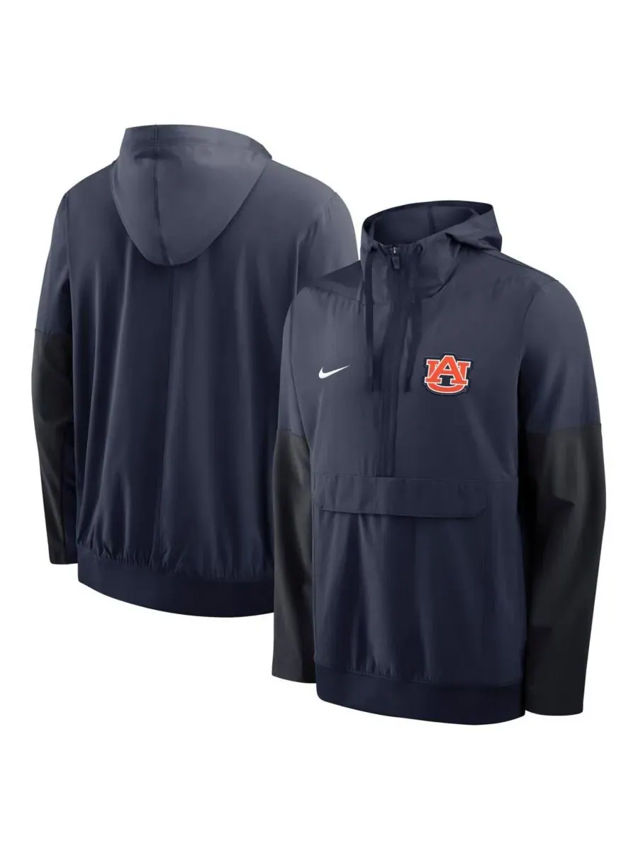 Nike Мужская темно-синяя куртка-анорак с капюшоном и молнией в стиле Auburn Tigers
