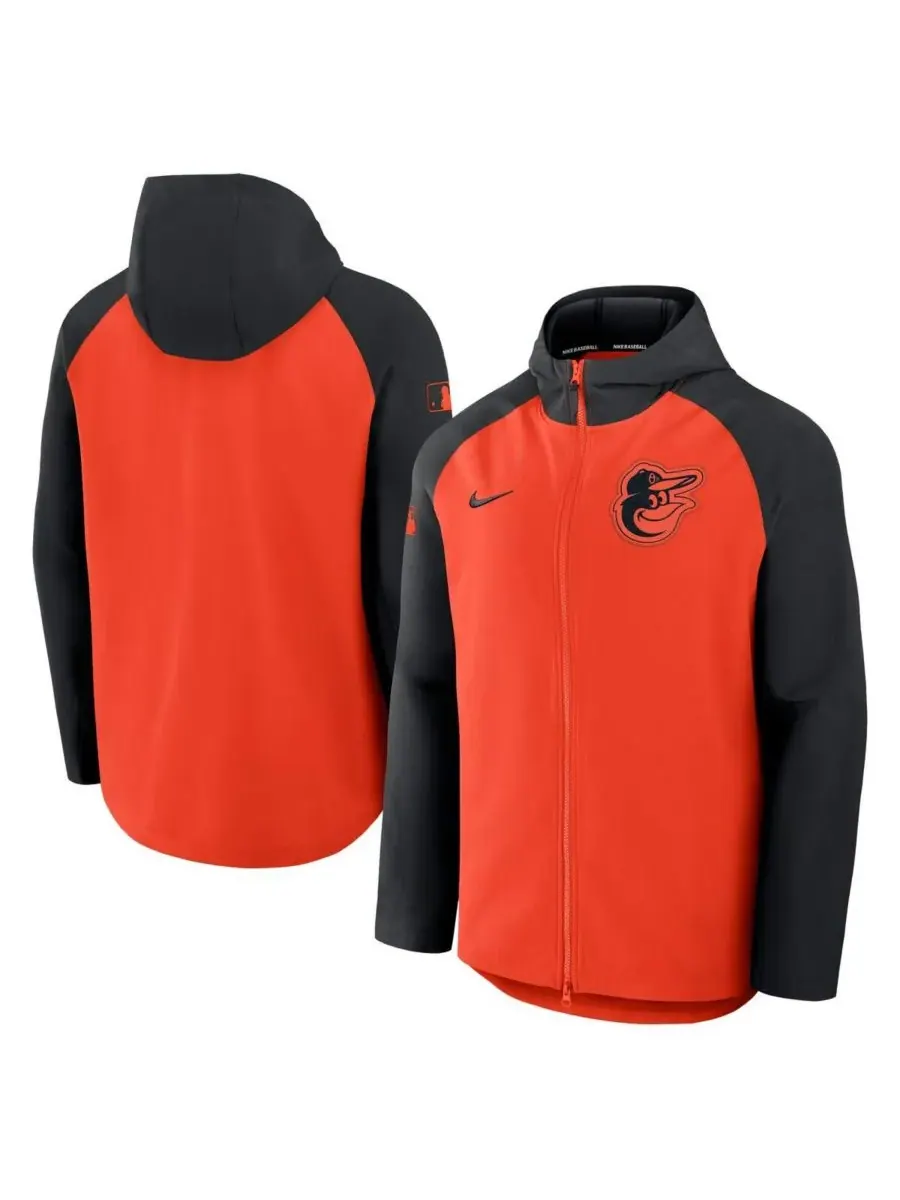 Nike Мужская оранжево-черная куртка Baltimore Orioles из аутентичной коллекции с рукавами реглан и