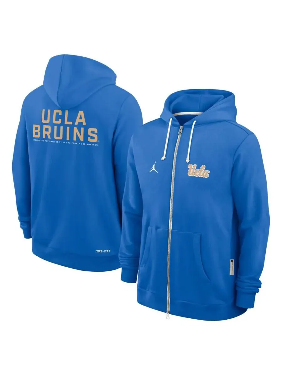 Jordan Мужская синяя толстовка на молнии с символикой UCLA Bruins 2025 Sideline Performance