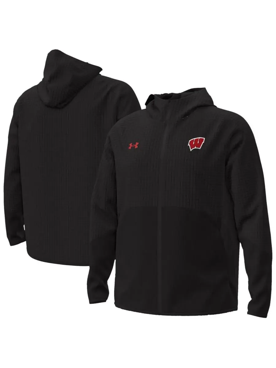 Under Armour Мужская черная куртка-реглан с полной застежкой-молнией Wisconsin Badgers Unstoppable