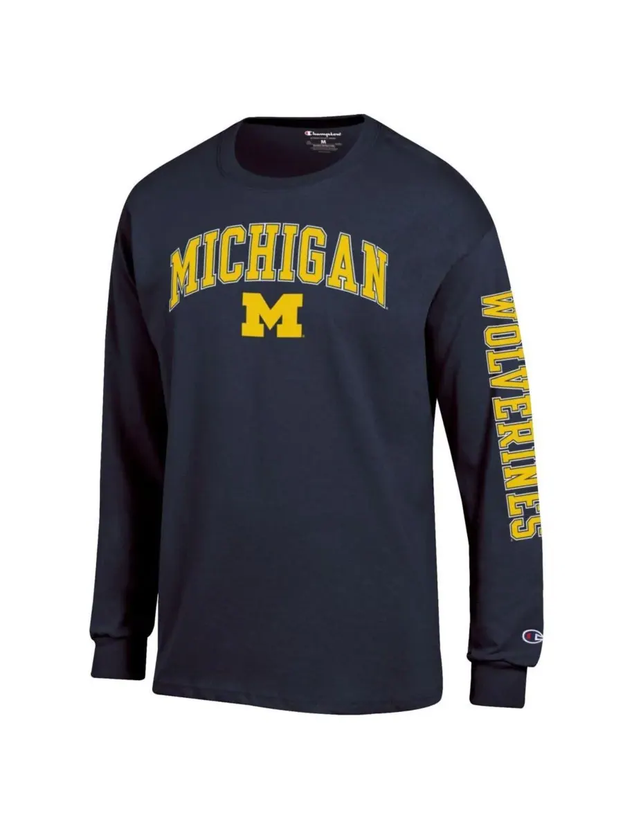 Champion Мужская темно-синяя футболка с длинным рукавом Michigan Wolverines Arch Over Logo 2-Hit — изображение 3 из 3