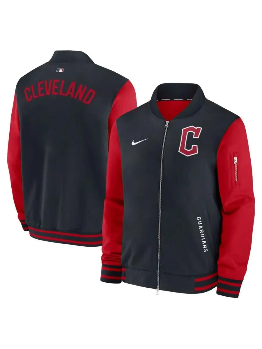 Nike Мужская темно-синяя/красная куртка-бомбер Cleveland Guardians Authentic Collection Dugout на