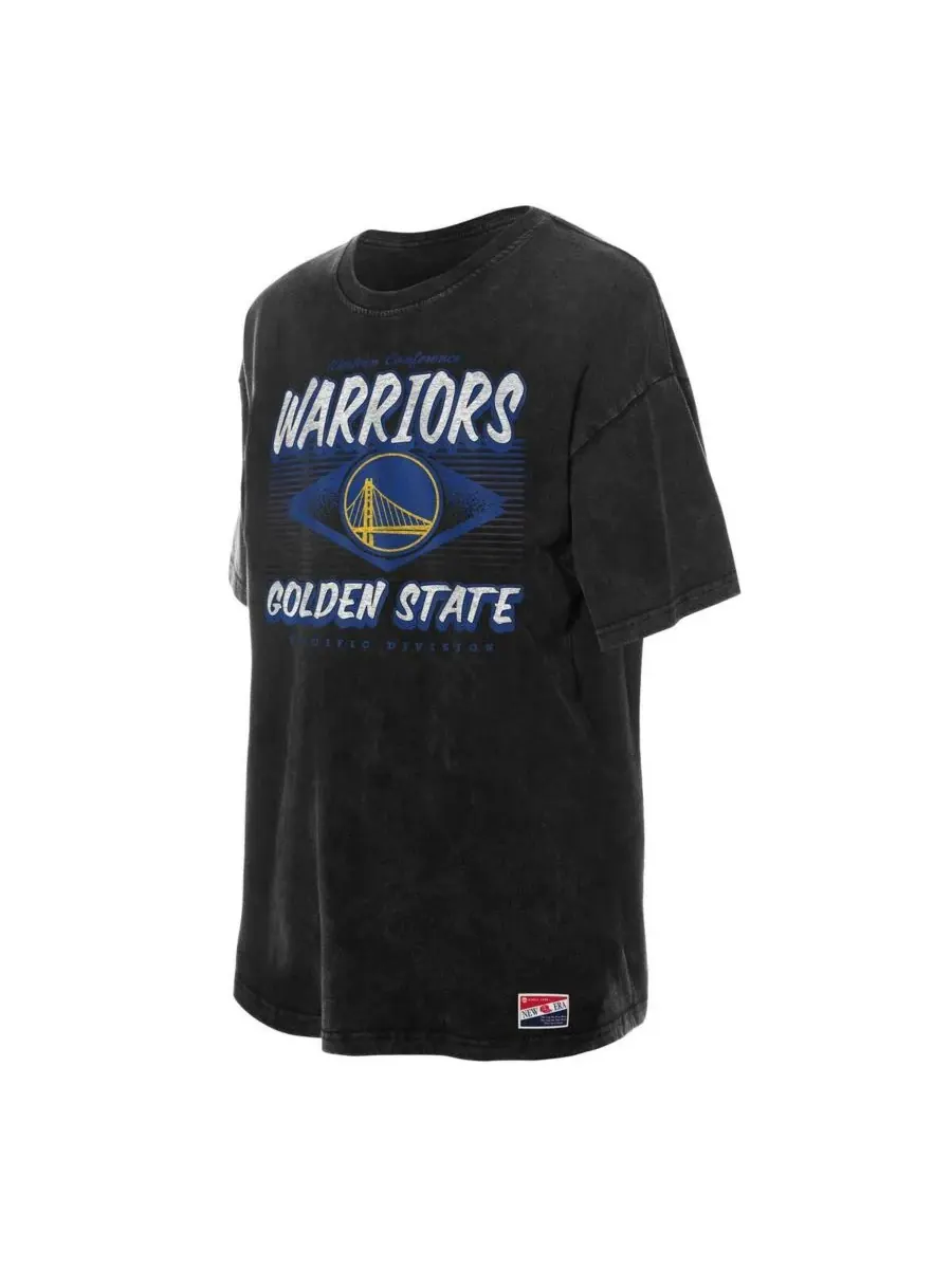 New Era Женская черная футболка оверсайз Golden State Warriors в стиле ретро с минеральной стиркой — изображение 5 из 5