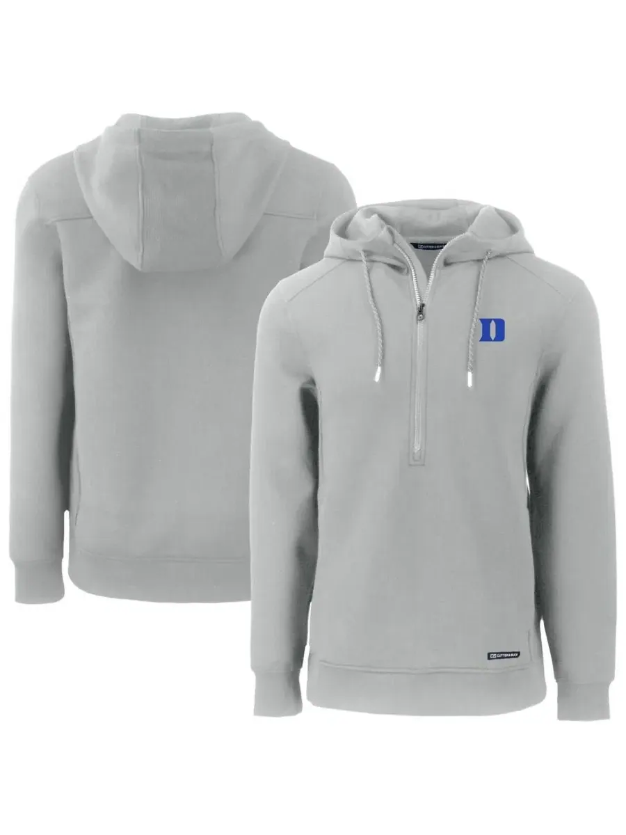 Мужская серая толстовка Duke Blue Devils Roam с застежкой-молнией до середины груди Cutter & Buck