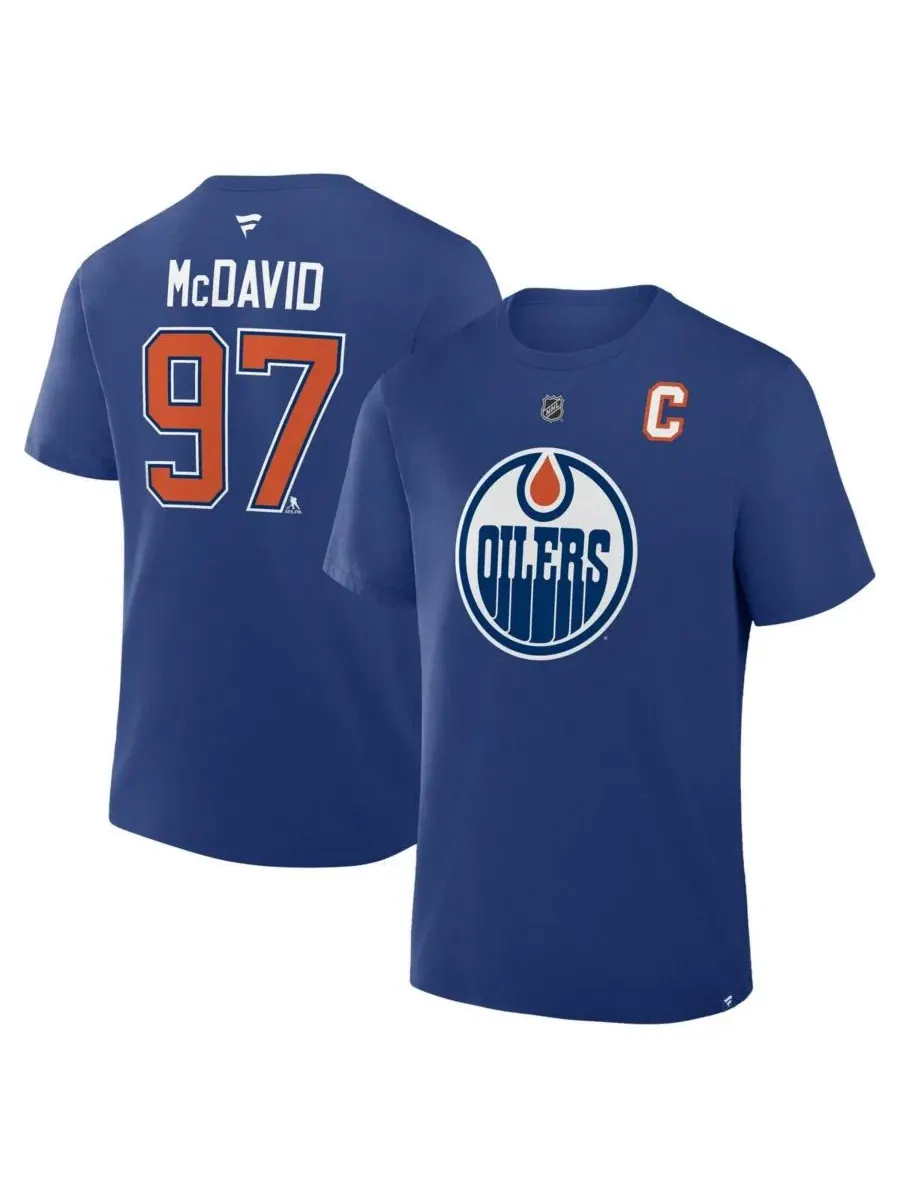 Мужская футболка Connor McDavid Royal Edmonton Oilers Authentic Stack с именем и номером Fanatics