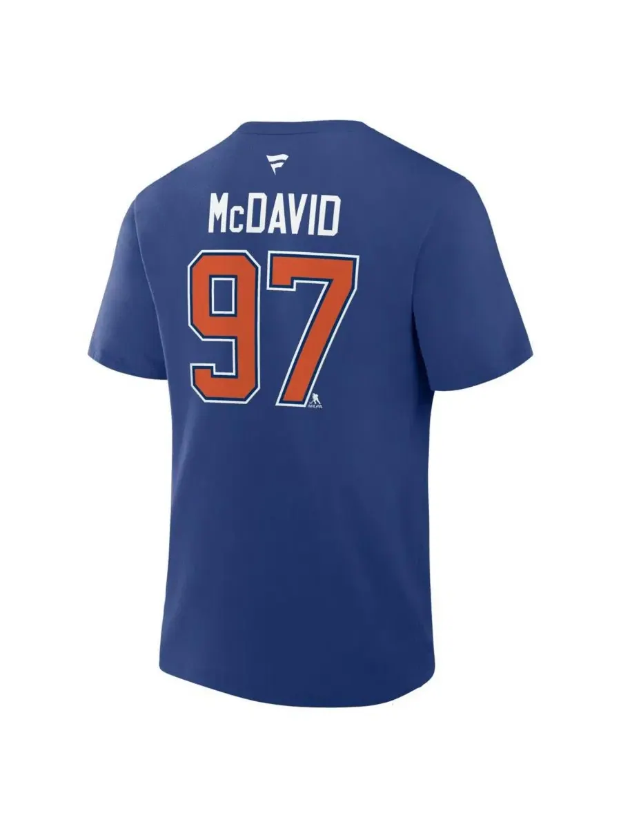 Мужская футболка Connor McDavid Royal Edmonton Oilers Authentic Stack с именем и номером Fanatics — изображение 2 из 3