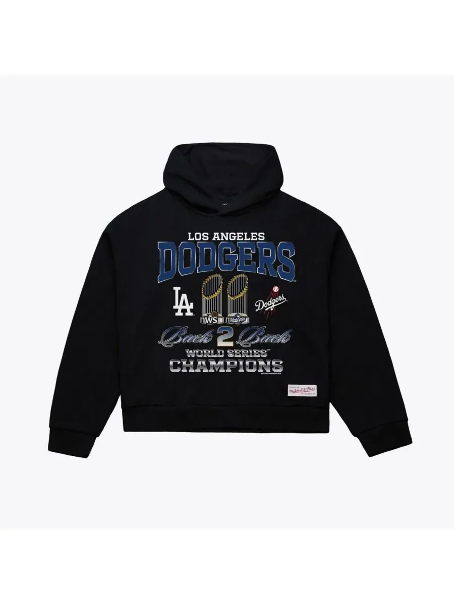 Женская черная укороченная толстовка Mitchell Ness Los Angeles Dodgers Back 2 Back Trophies