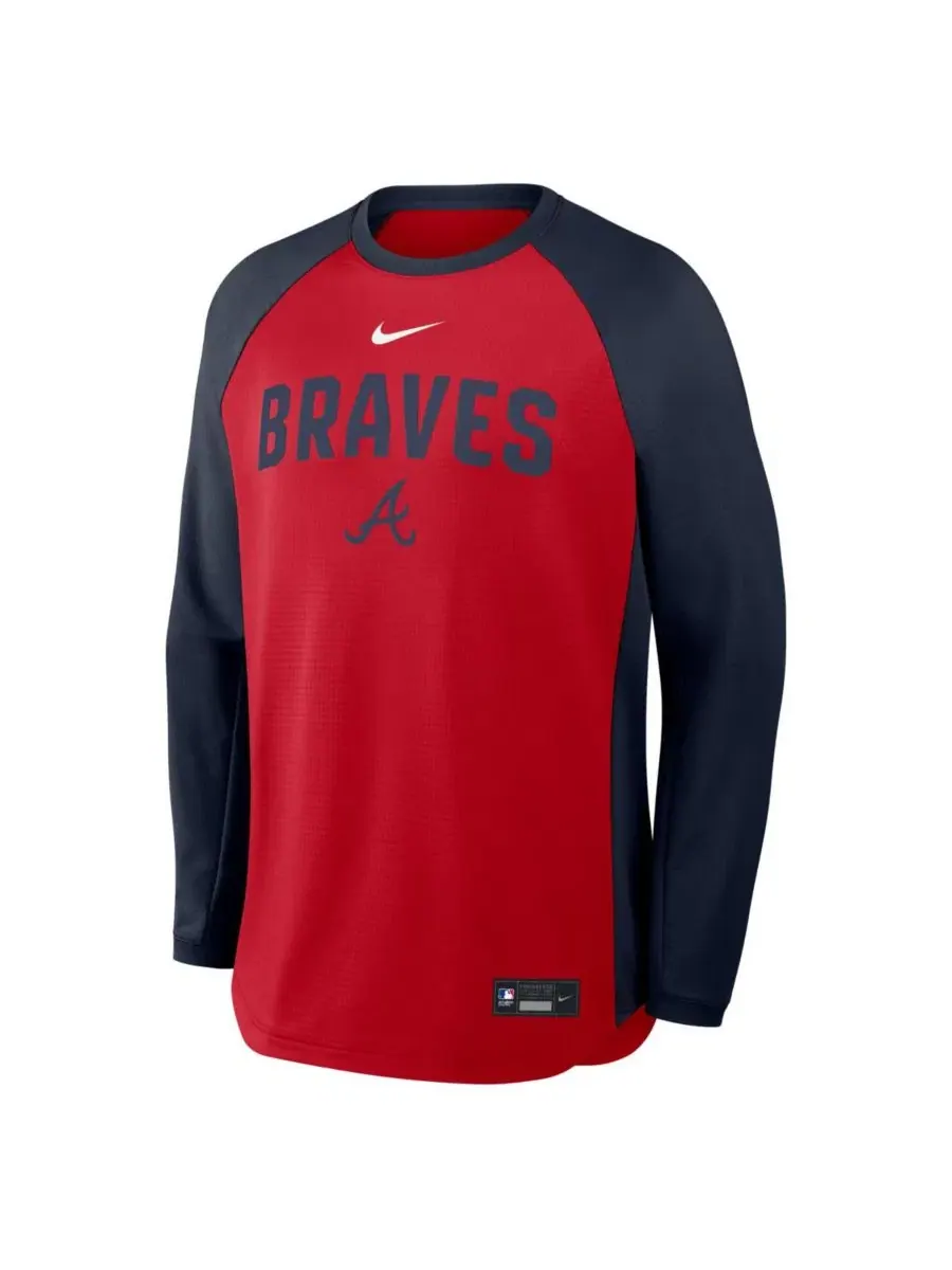 Свитшот мужской с регланом Dri-FIT Atlanta Braves Authentic Collection Nike — изображение 2 из 4, красный
