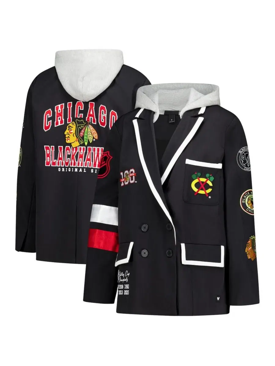 Женский блейзер с капюшоном, с принтом, Chicago Blackhawks The Wild Collective
