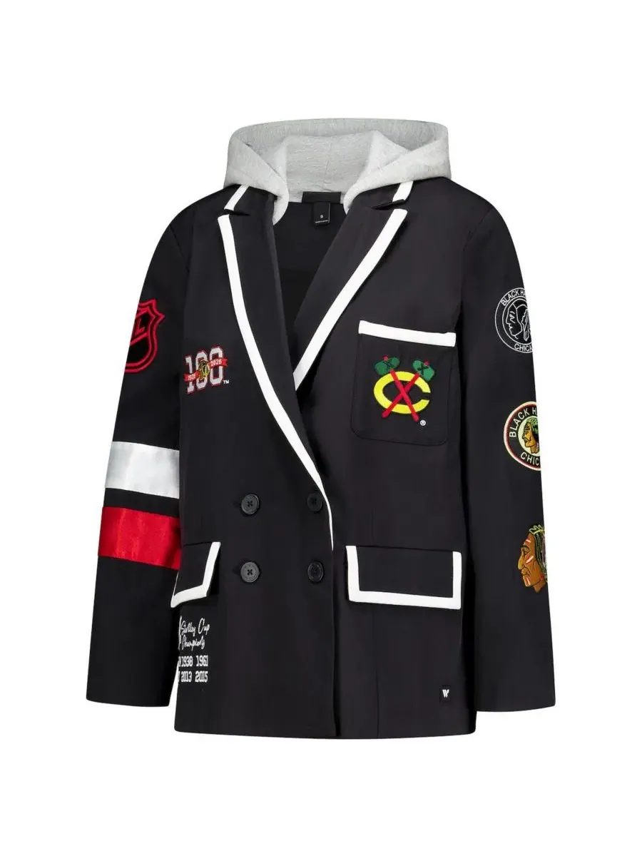 Женский блейзер с капюшоном, с принтом, Chicago Blackhawks The Wild Collective — изображение 4 из 4, черный