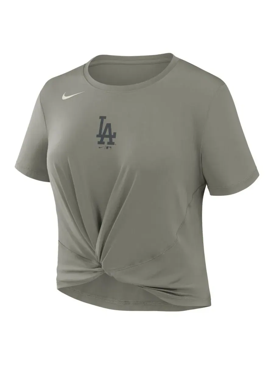Женская футболка-кроп с узлом Dri-FIT One Twist Nike — изображение 2 из 5, оливковый