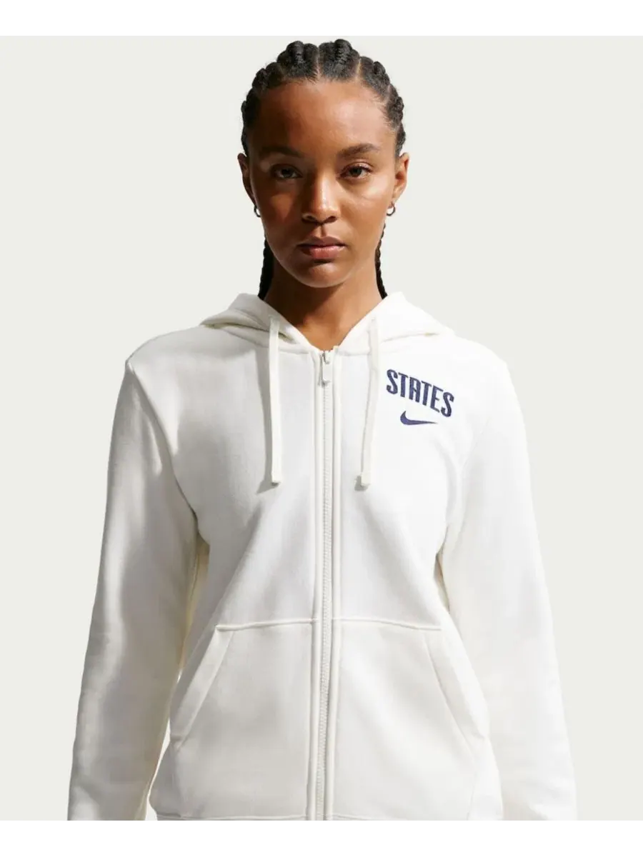 Худи на молнии с капюшоном, флисовое, с принтом Nike — изображение 3 из 5, белый