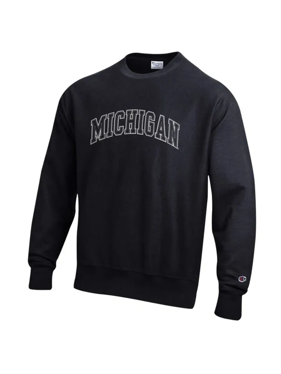 Свитшот с длинным рукавом, модель Michigan Wolverines Reverse Weave Champion — изображение 2 из 3, черный