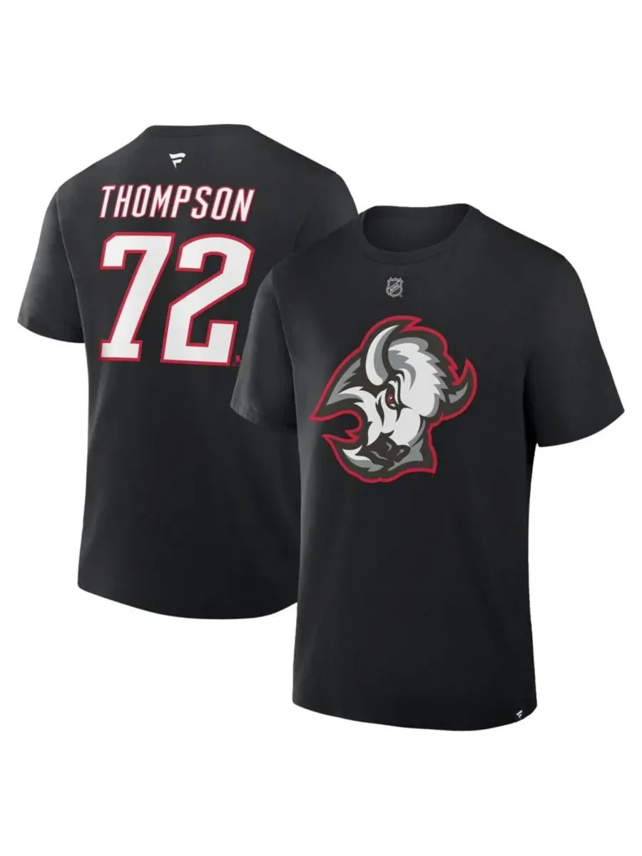 Футболка с длинным рукавом Tage Thompson Black Buffalo Sabres Authentic Stack Name & Number Fanatics